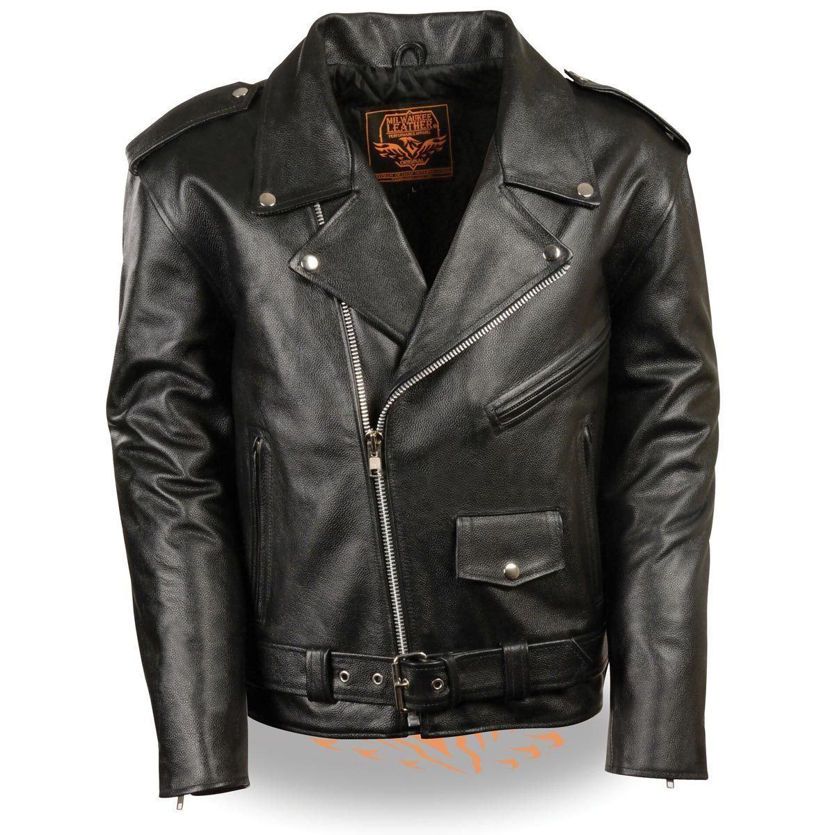 Milwaukee Leather LKM1781 Men's Classic Police Style Black Leather Motorcycle Jacket - Milwaukee Leather Mens Leather Jackets