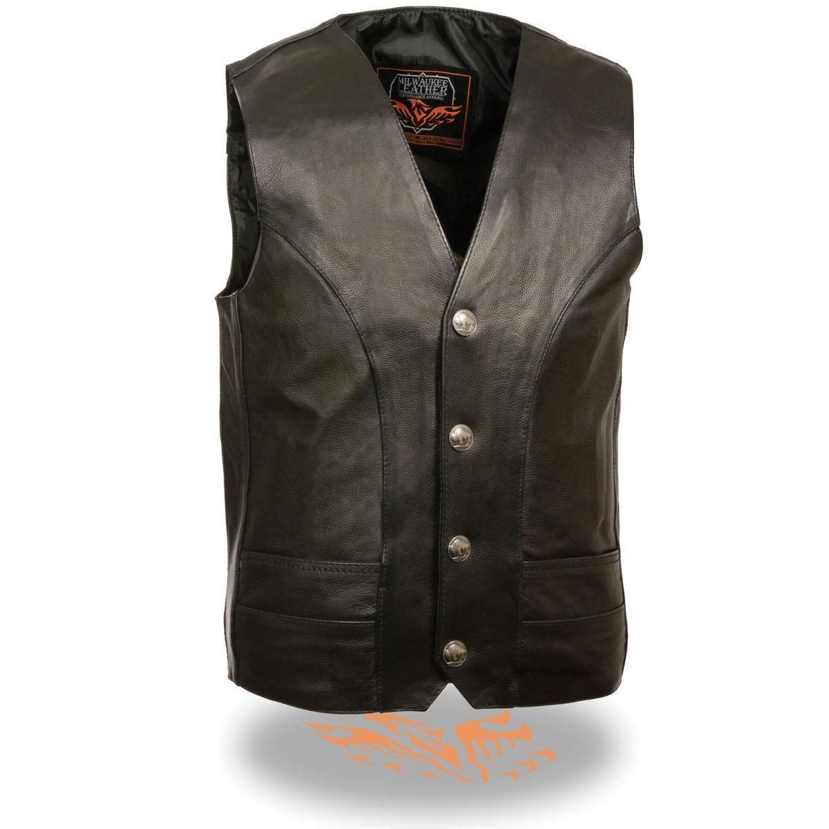 Milwaukee Leather ML1368 Men's Classic Black Leather Vest with Buffalo Nickel Snaps - Milwaukee Leather Mens Leather Vests