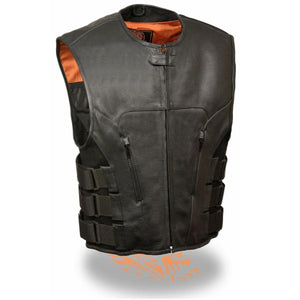 Milwaukee Leather MLM3500 Mens SWAT Style Black Leather Vest with Dual Gun Pockets - Milwaukee Leather Mens Leather Vests