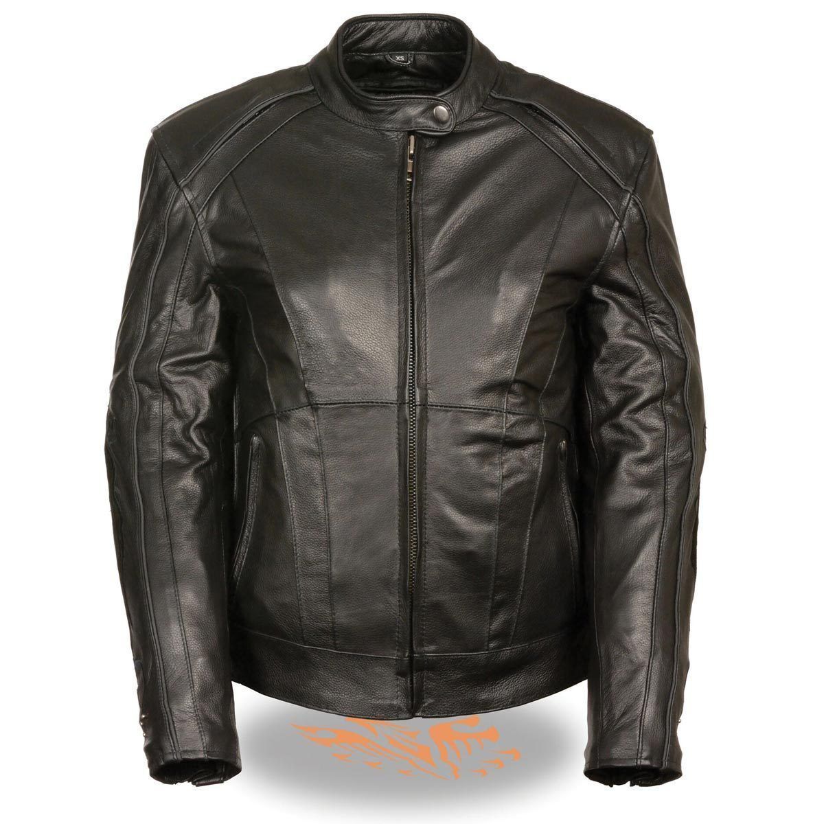 Milwaukee Leather ML1952 Women's Embroidered Wing and Stud Design Black Leather Scooter Jacket with Gun Pocket - Milwaukee Leather Womens Leather Jackets