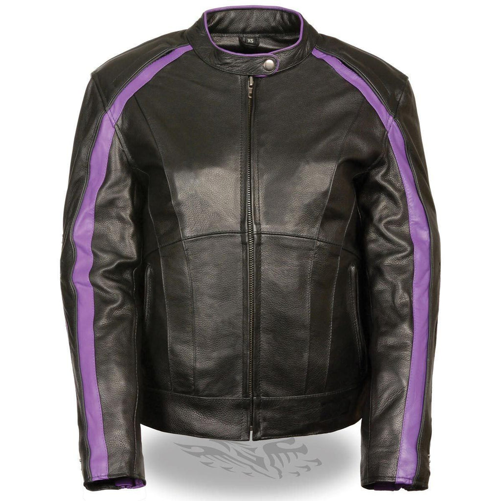 Milwaukee Leather ML1952 Women's Black and Purple Embroidered and Stud Design Jacket with Gun Pockets - Milwaukee Leather Womens Leather Jackets