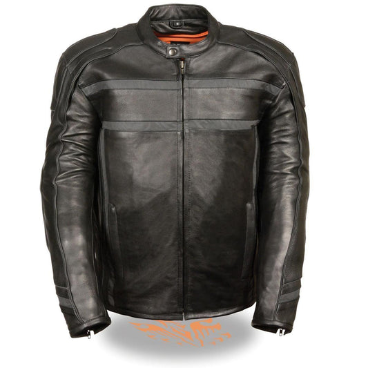 Milwaukee Leather ML2083 Men's Black Vented Reflective Leather Jacket with Gun Pockets - Milwaukee Leather Mens Leather Jackets