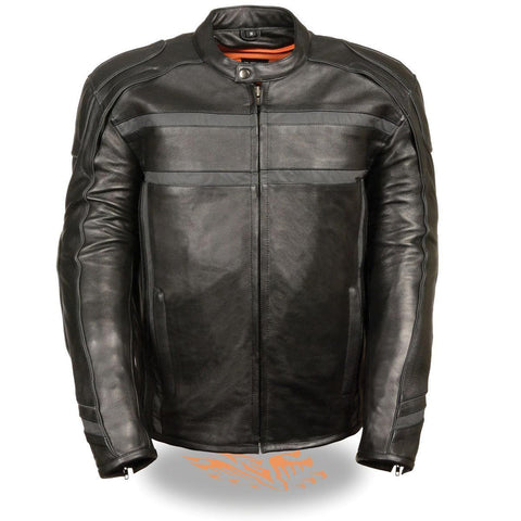 Milwaukee Leather ML2083 Men's Black Vented Reflective Leather Jacket with Gun Pockets - Milwaukee Leather Mens Leather Jackets