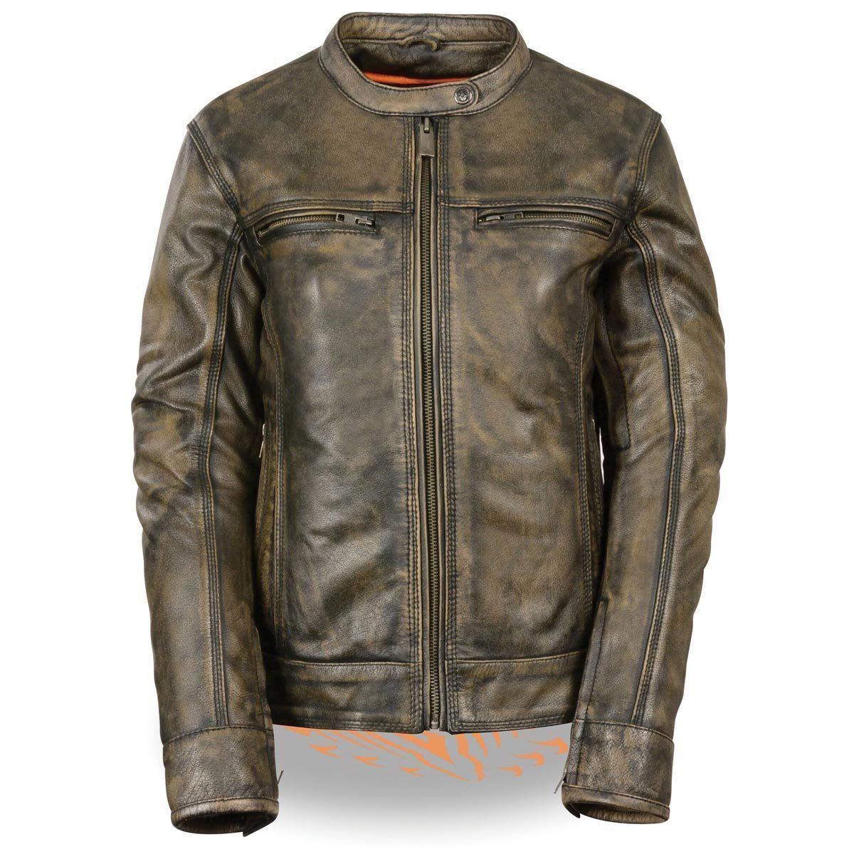 Milwaukee Leather MLL2550 Women's Distressed Brown Vented Leather Scooter Jacket with Gun Pockets - Milwaukee Leather Womens Leather Jackets