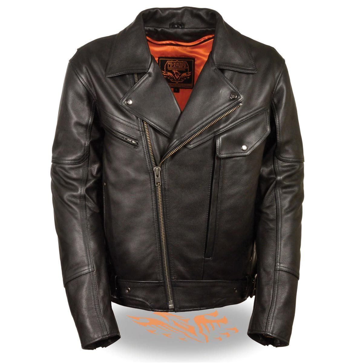 Milwaukee Leather MLM1570 Men's Black Leather Motorcycle Jacket with Side Set Buckles and Gun Pocket - Milwaukee Leather Mens Leather Jackets