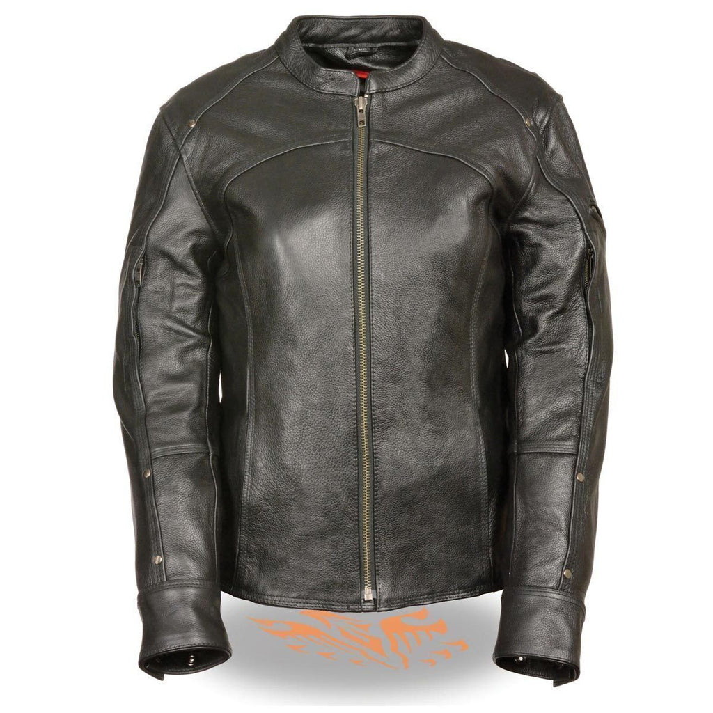 Milwaukee Leather SH1924 Women's Black 3/4 Length Vented Leather Jacket with Gun Pockets - Milwaukee Leather Womens Leather Jackets