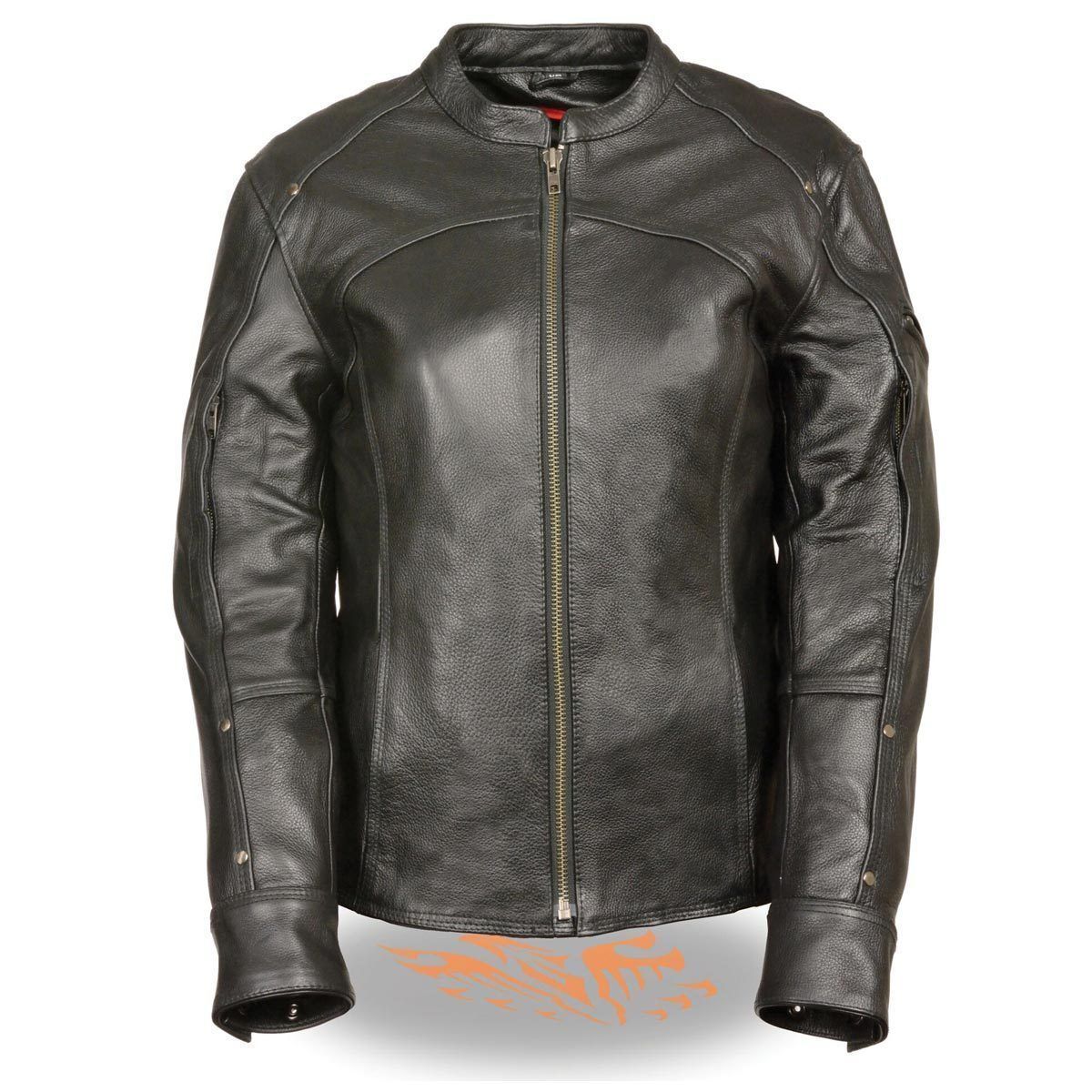 Milwaukee Leather SH1924 Women's Black 3/4 Length Vented Leather Jacket with Gun Pockets - Milwaukee Leather Womens Leather Jackets