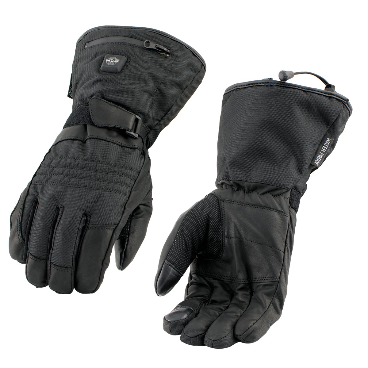 Xelement XG17501SET Men’s Black Heated Textile & Leather Combo Gauntlet Gloves with I-Touch Fingers (Battery Pack Included)