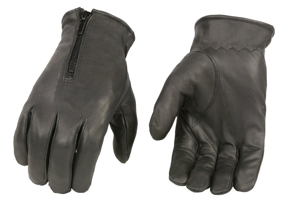 Xelement XG37531 Men's Black Unlined Leather Gloves with Zipper Closure