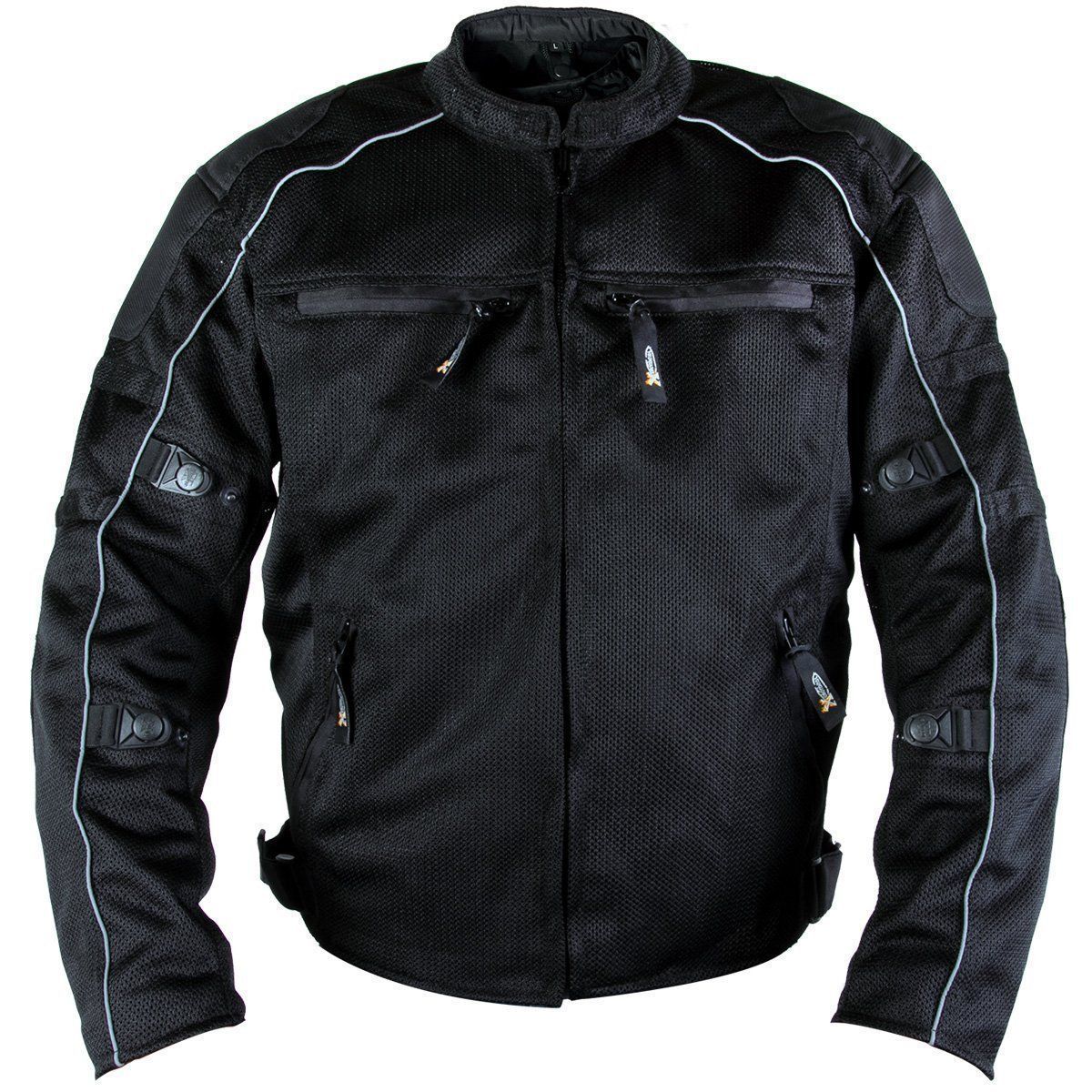 Xelement XS6557 Men's 'Troubled' Black All-Weather Mesh Jacket with X-Armor Protection
