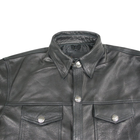 Xelement XS908B Men's 'Nickel' Black Leather Casual Biker Rider Shirt ...