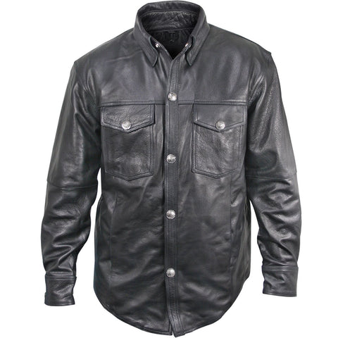 Xelement XS908B Men's 'Nickel' Black Leather Casual Biker Rider Shirt ...