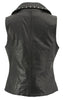 Xelement XS1028 Ladies 'Dita' Black Leather Vest with Riveted M/C Lapel Collar