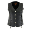 Milwaukee Leather XS1216 Ladies Black Leather Vest with Front Laces