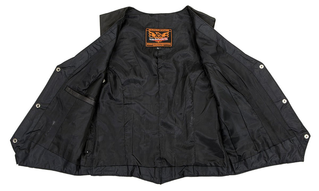 Milwaukee Leather XS1253 Women's Classic Black Leather Vest with Buffalo Nickel Snap Buttons