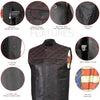 Xelement ‘Gold Series’ XS13002 Men's 'Stars and Stripes’ Black Leather Motorcycle Vest with USA Flag Liner