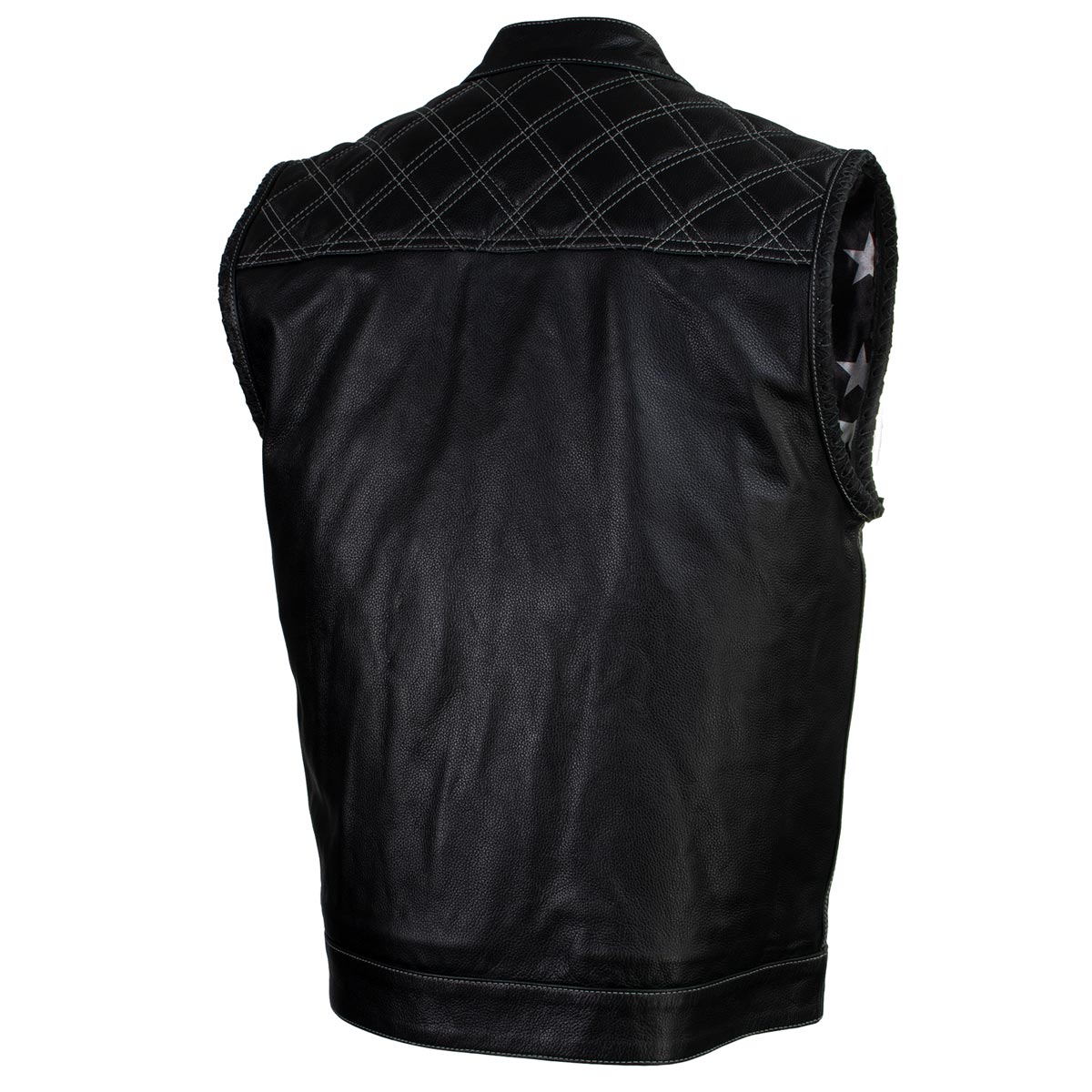 Xelement XS13003 Men's Black 'Stars and Stripes’ Leather Motorcycle Vest with USA Flag Liner