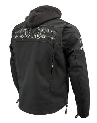 Xelement XS1704 Men’s 'Vengeance' Black Armored Mesh Motorcycle Jacket with Skull Embroidery