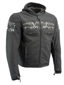 Xelement XS1704 Men’s 'Vengeance' Black Armored Mesh Motorcycle Jacket with Skull Embroidery