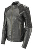 Xelement XS22001 Women's 'Scuba' Black Leather Motorcycle Biker Jacket with Reflective Wings and Studs