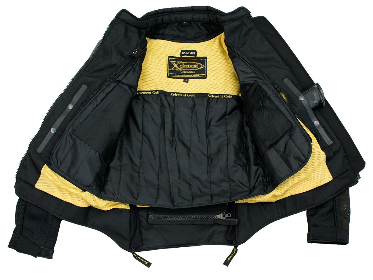 Xelement 'Gold Series' XS22007 Ladies 'Be Cool' Black with Grey Textile and Soft-Shell Motorcycle Jacket with X-Armor