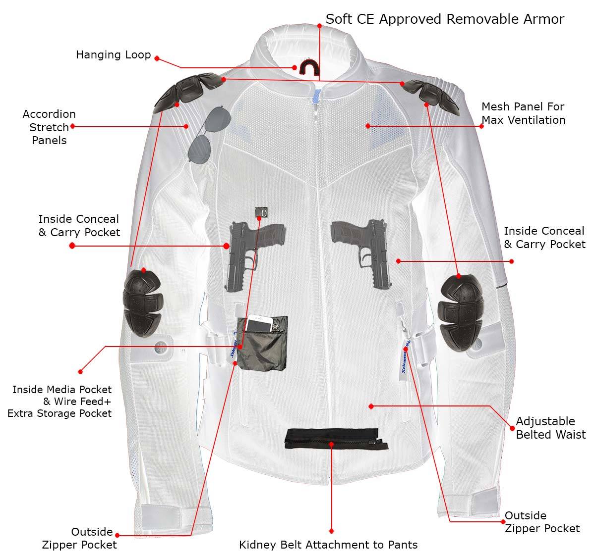 Xelement 'Gold Series' XS22007 Ladies 'Be Cool' Black with Grey Textile and Soft-Shell Motorcycle Jacket with X-Armor