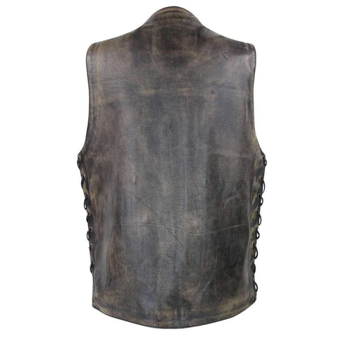 Xelement XS3540 Men's 'Wreck' Distressed Brown Multi-Pocket Leather Vest