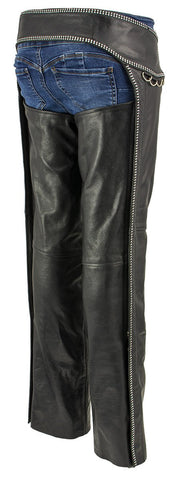 Xelement XS7591 Women's 'Bling' Classic Black Leather Motorcycle Biker Rider Chaps