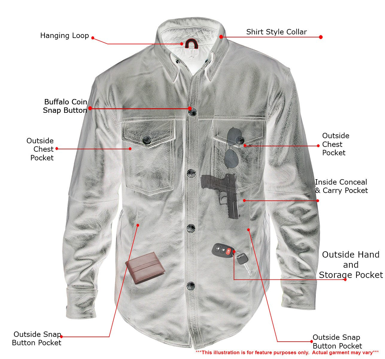 Xelement XS-921G Men's 'Nickel' Distress Gray Leather Shirt with Vintage Buffalo Buttons