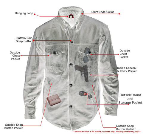 Xelement XS-921G Men's 'Nickel' Distress Gray Leather Shirt with Vintage Buffalo Buttons