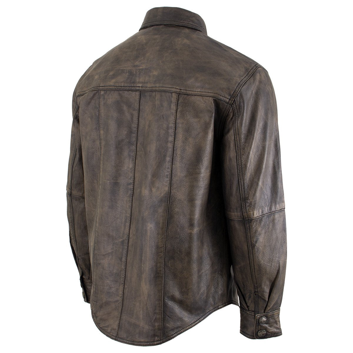 Xelement XS942 Men's 'Nickel' Distressed Brown Casual Biker Rider Leather Shirt with Vintage Buffalo Buttons